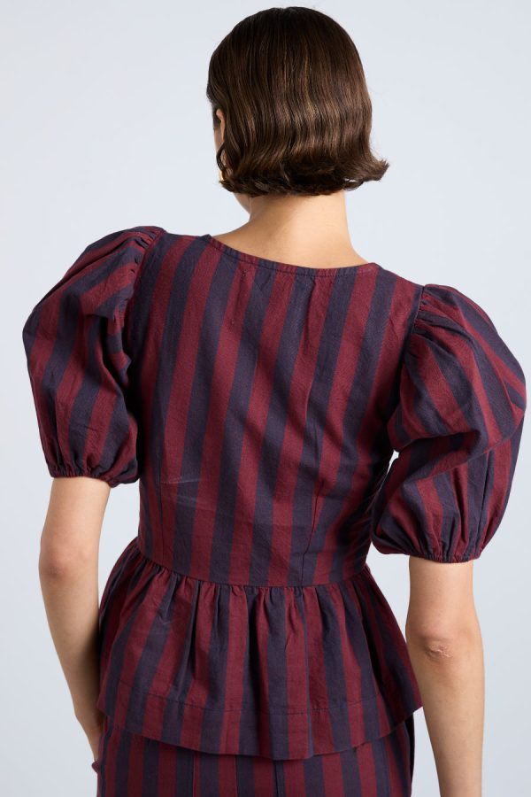 harriet blouse - burgundy and navy stripe - Image 3
