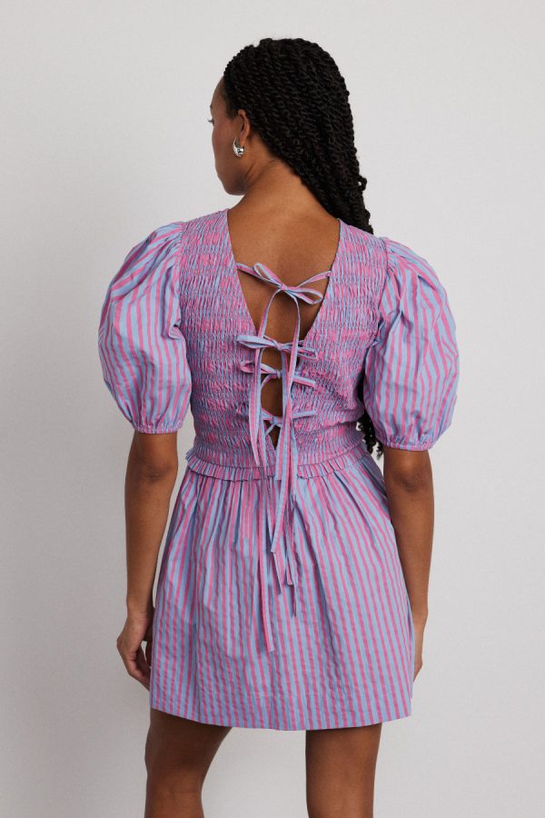bluebelle shirred mini dress - pink u0026 blue stripe - Image 5